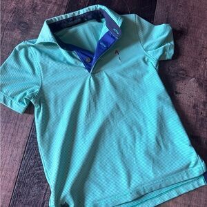 Greyson Polo Shirt Boys Small 4-5 Aqua Striped Golf Performance Shirt